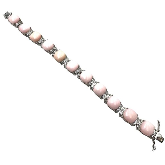 Pink Coral Clear Spinel Gemstone Sterling Silver Tennis Bracelet 7 Inch 26 Grams - Picture 6 of 6